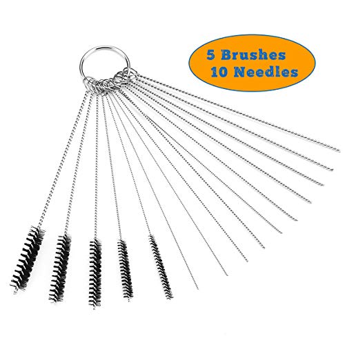 Valchoose Premium Jet Cleaning Brushes, The Bent with Strong Pressure Carb Carburetor Cleaners Made of Heavy Duty Density Nylon and Stainless Steel | 5 Nylon Brushes + 10 Cleaning Needles