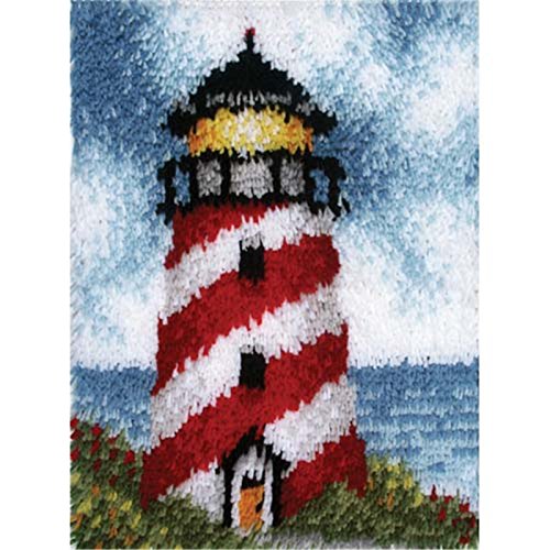 LUBOTS Latch Hook Kits Rug Making Kits DIY for Kids/Adults with Printed Canvas Pattern 21' X 15' Lighthouse 179