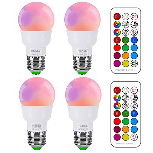 RGB LED Light Bulb, Color Changing Light Bulb, 40W Equivalent, 450LM Dimmable 5W E26 Screw Base RGBW, Mood Light Flood Light Bulb - 12 Color Choices - Timing Infrared Remote Control Included (4 Pack)