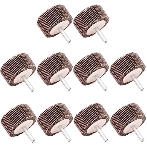 Koopi 10 Pack 2' x 1' x 1/4' Flap Wheels, 80 Grit Aluminum Oxide Sanding Shank Mounted Flap Wheels for Drill - Abrasive Grinding Tool