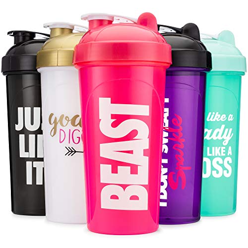 5 PACK - Hydra Cup 24-Ounce Max Value Pack Shaker Bottles for Protein Mixes, Stand Out Women's Colors & Logos