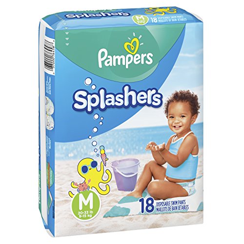 Swim Diapers Size 4 (20-33 lb), 18 Count - Pampers Splashers Disposable Swim Pants, Medium, Pack of 2