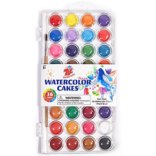 TBC The Best Crafts 36 Colors Watercolor Paint Set, Portable Travel Watercolor Pan Set with Paint Brush, Student Quality Watercolor Cake for Kids