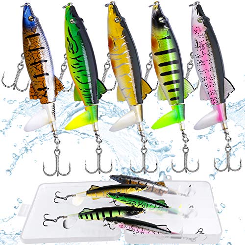 PLUSINNO Fishing Lure Set Bass with Topwater Floating Rotating Tail Artificial Hard Bait Fishing Lures with Box/Swimbaits Slow Sinking Hard Lure Fishing Tackle Kits Lifelike