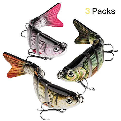 CharmYee Bass Fishing Lure Topwater Bass Lures Fishing Lures Multi Jointed Swimbait Lifelike Hard Bait Trout Perch Pack of 3