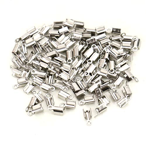 JETEHO 100 Pcs Stainless Steel Fold Over Cord Ends Terminators Crimp End Tips Jewelry Making, 7x3mm