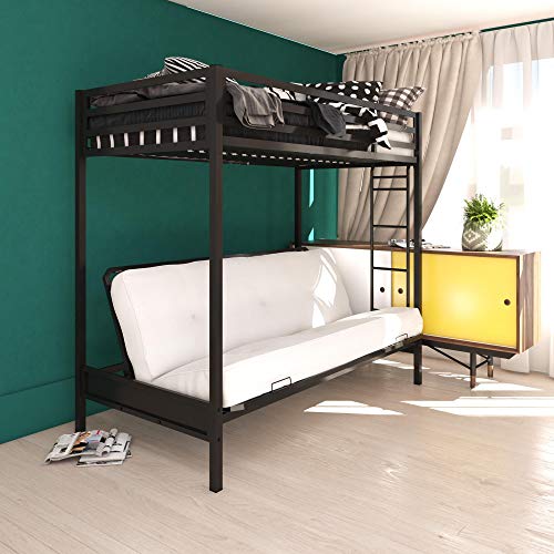 DHP Miles Twin over Futon Metal Ladder for Kids, Black Bunk Bed