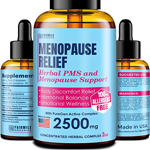 Menopause & PMS Natural Relief with Black Cohosh for Hot Flashes - Made in USA - Supports Healthy Weight Loss - Provides Hormone Balance for Women 100% Natural and Liquid for Best Absorption - 2 oz
