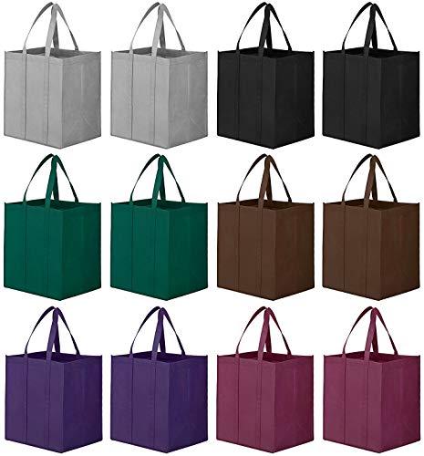 WiseLife Reusable Grocery Bags [ 12 Pack ],Large Foldable Shopping Bags Tote Bags,Eco-Friendly Produce Bags with Long Handle for Shopping Groceries Clothes Vegetables Fruits(6 Colors Assorted)