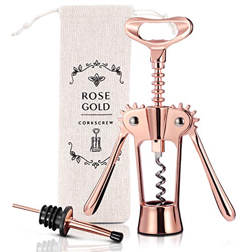 Wing Corkscrew Wine Bottle Opener Godmorn Rose Gold Beer Bottle Opener with Wine Pourer, All-in-one Stainless Steel Winged Corkscrew Used in Kitchen Chateau Restaurant Bars