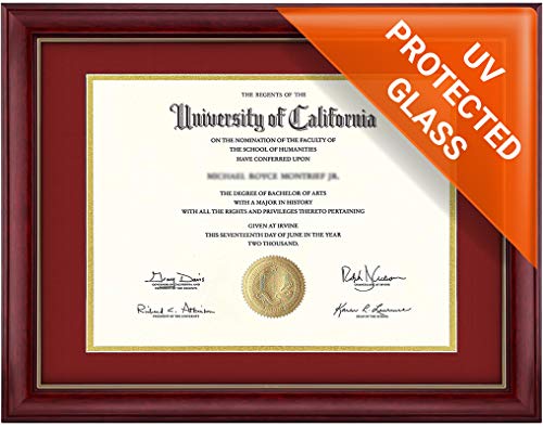 Diploma Frame - UV Protected Glass and Real Premium Wood Certificate Frame Size 11x14 without Mat and 8.5x11 Inch with Mat - Excellent Document Frame for Your Award Degree