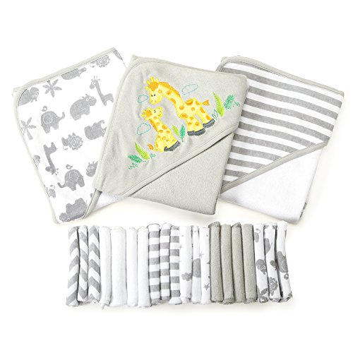 Spasilk Baby 23 Piece Bath Hooded Towels and Washcloths Set for Newborn Boys and Girls