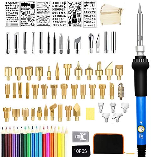 97PC Wood Burning Kit, Professional Woodburning Tool with Soldering Iron, Creative Tool Set Adjustable Temperature Soldering Pyrography Pen for Embossing Carving Soldering Tips