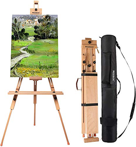 MEEDEN Tripod Field Painting Easel with Carrying Case - Solid Beech Wood Universal Tripod Easel Portable Painting Artist Easel, Perfect for Painters Students, Landscape Artists, Hold Canvas up to 44'