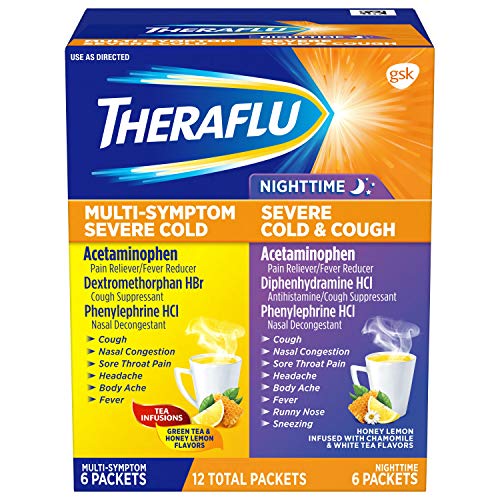 Theraflu Multi-Symptom Severe Cold and Theraflu Nighttime Severe Cold and Cough Hot Liquid Powder Combo Pack 12 count Box