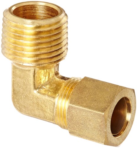 Anderson Metals 50069 Brass Compression Tube Fitting, 90 Degree Elbow, 1/2' Tube OD x 1/2' NPT Male Pipe