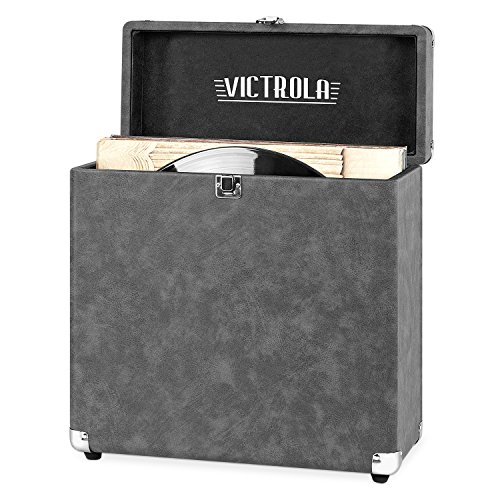 Victrola Vintage Vinyl Record Storage and Carrying Case, Fits All Standard Records - 33 1/3, 45 and 78 RPM, Holds 30 Albums, Perfect for Your Treasured Record Collection, Gray, 1SFA (VSC-20-GRY)