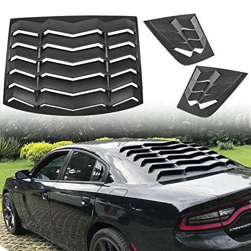 Rear + Side Window Louvers for Dodge Charger 2011-2020 | ABS Sun Shade Windshield Cover Matte Black Air Vent Scoop Shades Cover Blinds