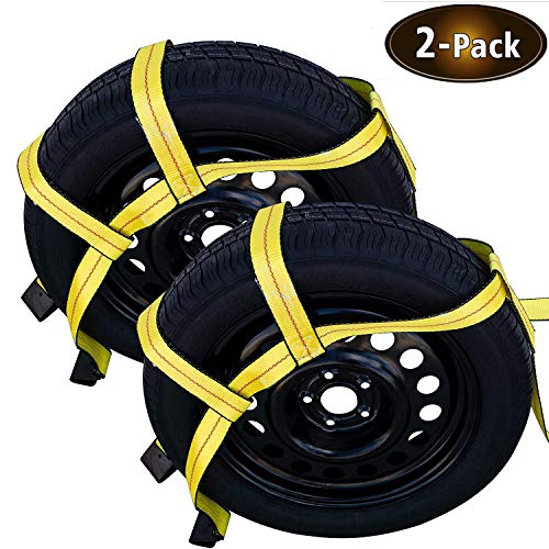 Robbor Tow Dolly Basket Straps with Flat Hook Over-The-Wheel Tie Down Bonnet Wheel Net for Small to Medium Size Tires 14-17'-2 Pack