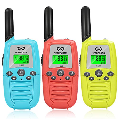 Kids Walkie Talkies, Wosports 3 Pack Two Way Radios with Belt Clip, 3 KM Range Children Toy for Outdoor Adventures Game, Camping, Hiking
