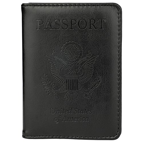 GDTK Leather Passport Holder Cover Case RFID Blocking Travel Wallet (Black)