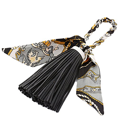 ZOONAI Women Tassel Silk Bowknot Purse Pendant Handbag Bag Hanging Decorations (Black)