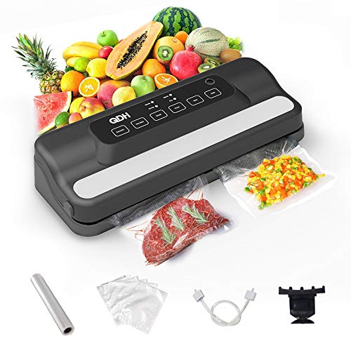 QDH Vacuum Sealer Machine, Automatic Food Sealer Machine with Built-in Cutter for Food Savers, Disassemble and Easy to Clean Vacuum Machines for Sous Vide Dry & Moist Food Modes, with Roll Vacuum Bags, Led Indicator Lights (black)