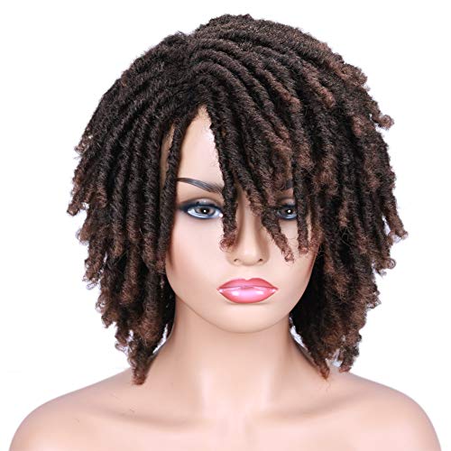 Lady Hanne Dreadlock Wig Black Brown Short Curly Braided Twist Dreadlock Wigs Heat Resistant Synthetic Daily Party Replacement Wig for Women