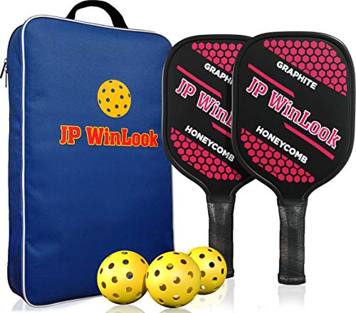 JP WinLook Pickleball Paddle Set - 2 Premium USAPA Approved Graphite Rackets Honeycomb Composite Core Ultra Cushion Grip; Gift Kit with Accessories - Portable Racquet Bag and 3 Balls, Indoor Outdoor