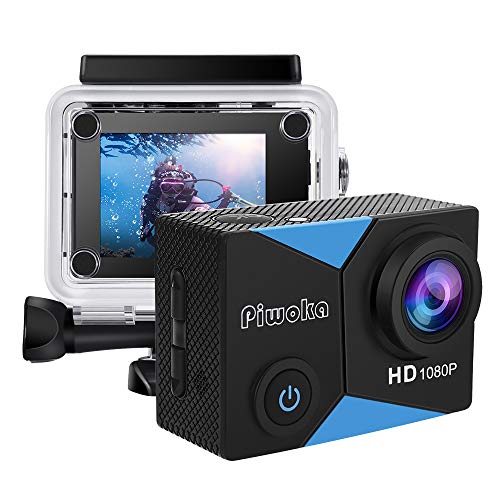 Piwoka Action Camera 1080P 12MP Waterproof Underwater 98ft Sports Camera 2' LCD Screen Wide Angle with Mounting Accessories Kit (Black-Blue)
