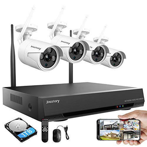 Wireless Home Security Camera System, 8CH 1080P Surveillance NVR Kits with 4pcs 2.0MP Cameras Outdoor & Indoor with 100ft Night Vision, IP66 Waterproof, 1TB HDD, Audio & Video, Plug & Play