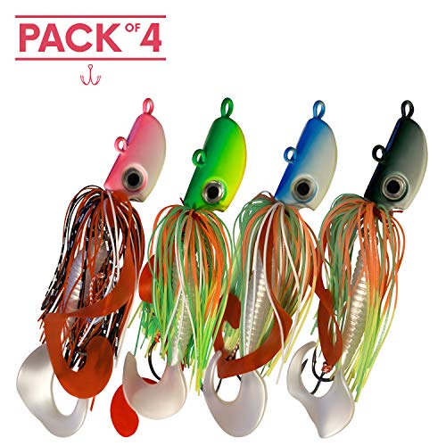 4 New Bearded Buzzbait Bucktail Saltwater Jigs Flounder, Fluke, Bass, Bluefish, Blackfish, Seabass Offshore, Surf Fishing Speed,Slow Jigging,Vertical Pitching Lures (1.45)