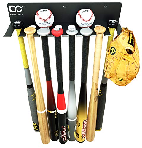 Double Circle Baseball Bat Rack Holds up to 16 Bats; Baseball Bat Holder for Wall Mount; Metal Bat Hanger for Home/Field Storage – Hardware Included; Sports Equipment Organizer, Gloves, Helmets