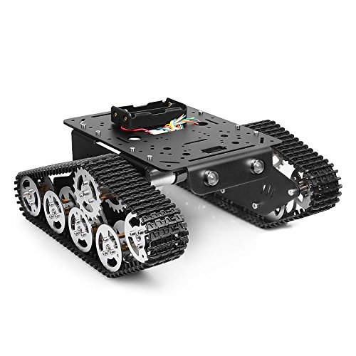 Tracked Robot Smart Car Platform Metal Aluminium Alloy Tank Chassis with Powerful Dual DC 9V Motor for Arduino Raspberry Pi DIY STEM Education Easy Assembly, 11.0x9.8x4.5inch, 3Lb (Assembled)