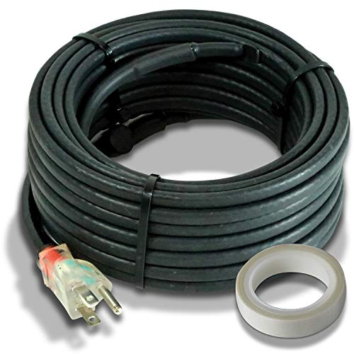 Heat Cable for Pipe Freeze Protection, 30 feet, with Built-in Thermostat and 16 Feet of High-Temp Installation Tape, Heavy-Duty, Self-Regulating, 120 volt
