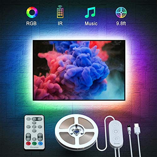 TV LED Backlights, Govee 9.8ft LED Strip Lights with Remote for 46 - 60 inch TV, 32 Colors 7 Scene Modes Accent Strip Lighting Music Sync TV Backlights with 3M Tape and 5 Support Clips, USB Powered