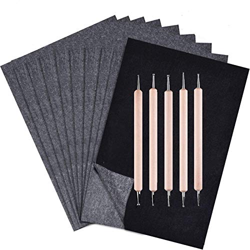 200 Sheets Carbon Paper Graphite Paper Black Carbon Transfer (8.5 x 11.5 inch) Tracing Papers with 5 PCS Embossing Styluses Dotting Tools for Wood Paper Canvas Craft