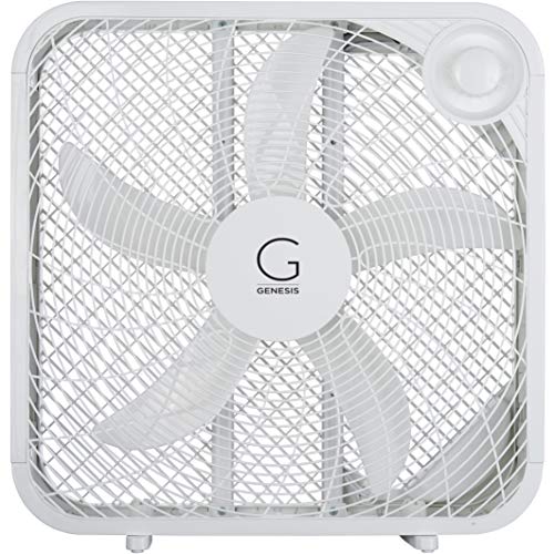 Genesis Box Fan, 3 Settings Max Cooling Technology, Carry Handle, 20 inch, White