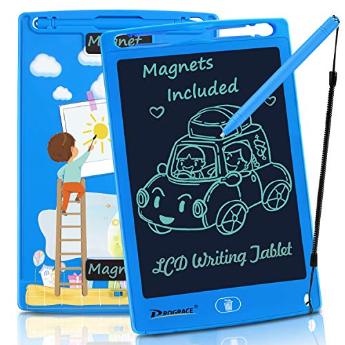 PROGRACE LCD Writing Tablet for Kids Learning Writing Board Magnetic Erase Writing Pad Smart Doodle Drawing Board for Boys Home School Office Portable Electronic Digital Handwriting Pad 8.5' (Blue)