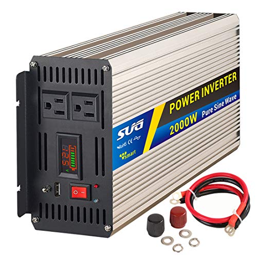 Sug 2000W(Peak 4000W) Power Inverter Pure Sine Wave DC 12V to AC 110V 120V Converter Back up Power Supply for RV, Home, Car Use, Solar System