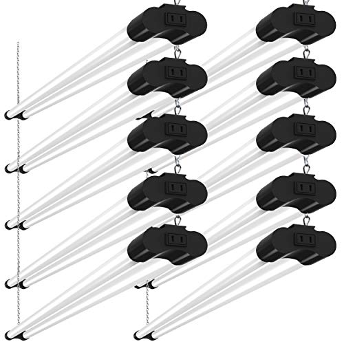 Bbounder 10 Pack Linkable LED Utility Shop Light, 4 FT, 48 Inch Fixture for Garage, 40W Equivalent 250W, 5000K Daylight, Surface + Suspension Mount, Florescent Light Fixture Replacement, Black