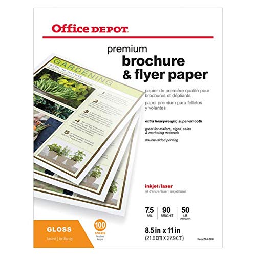 Office Depot Professional Brochure and Flyer Paper, Glossy, 8 1/2in. x 11in, 50 Lb, Pack of 100 Sheets, 124213