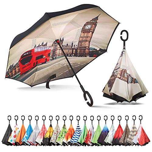 Sharpty Inverted Umbrella, Umbrella Windproof, Reverse Umbrella, Umbrellas for Women, Upside Down Umbrella with C-Shaped Handle (London)