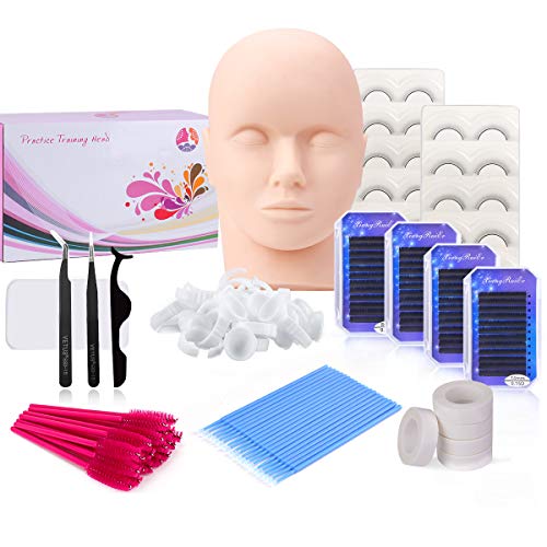 Eyelash Extension kit, MYSWEETY False Eyelashes Extensions Practice Tool Set & Practice Training Mannequin Head Model for Cosmetology Makeup Training Eye Lashes Graft