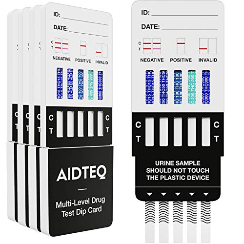 5 x Aidteq Professional 5 Level Marijuana Rapid Drug Test Dip Cards | Urine Drug Test | Test for The Presence of Cannabis (THC) at 300ng/mL, 200ng/mL, 100ng/mL, 50ng/mL, and 15ng/mL