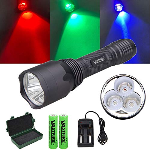 Deer Hunting Blood Tracking Lights UV Red Blue Blacklight Green Flashlight with 18650 Battery and Pressure Switch