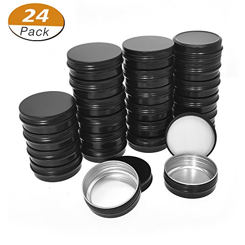 Aybloom Aluminum Tin Cans - 24 Pack 2OZ / 60G Round Metal Tin Container Screw Top Steel Tin Cans Cosmetic Sample Containers Candle Travel Tins