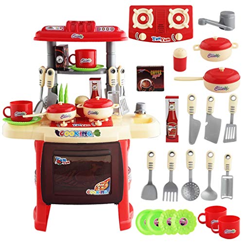 Ship from USA Kids Play Kitchen丨Kids Play Kitchen with Toy Accessories Set, Best Chefs Kitchen Playset, Mini Kids Kitchen Pretend Play丨Cooking Set Cabinet Stove 3+ Year Old Girls Boys (red-A)