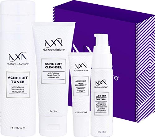 NxN Acne Treatment Kit 4-Step Clear Skin System with Salicylic Acid, Probiotics, Sulfer & Natural Retinols, Control Blemishes & Breakouts, Face Care Solution Set for All Skin Types Including Sensitive