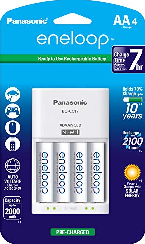 Panasonic K-KJ17MCA4BA Advanced Individual Cell Battery Charger Pack with 4 AA eneloop 2100 Cycle Rechargeable Batteries